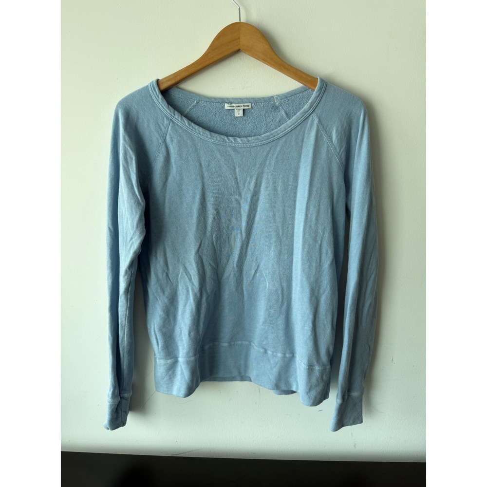 James Perse Standard Blue Supima Cotton Sweatshirt Women Size 2 Quiet Luxury